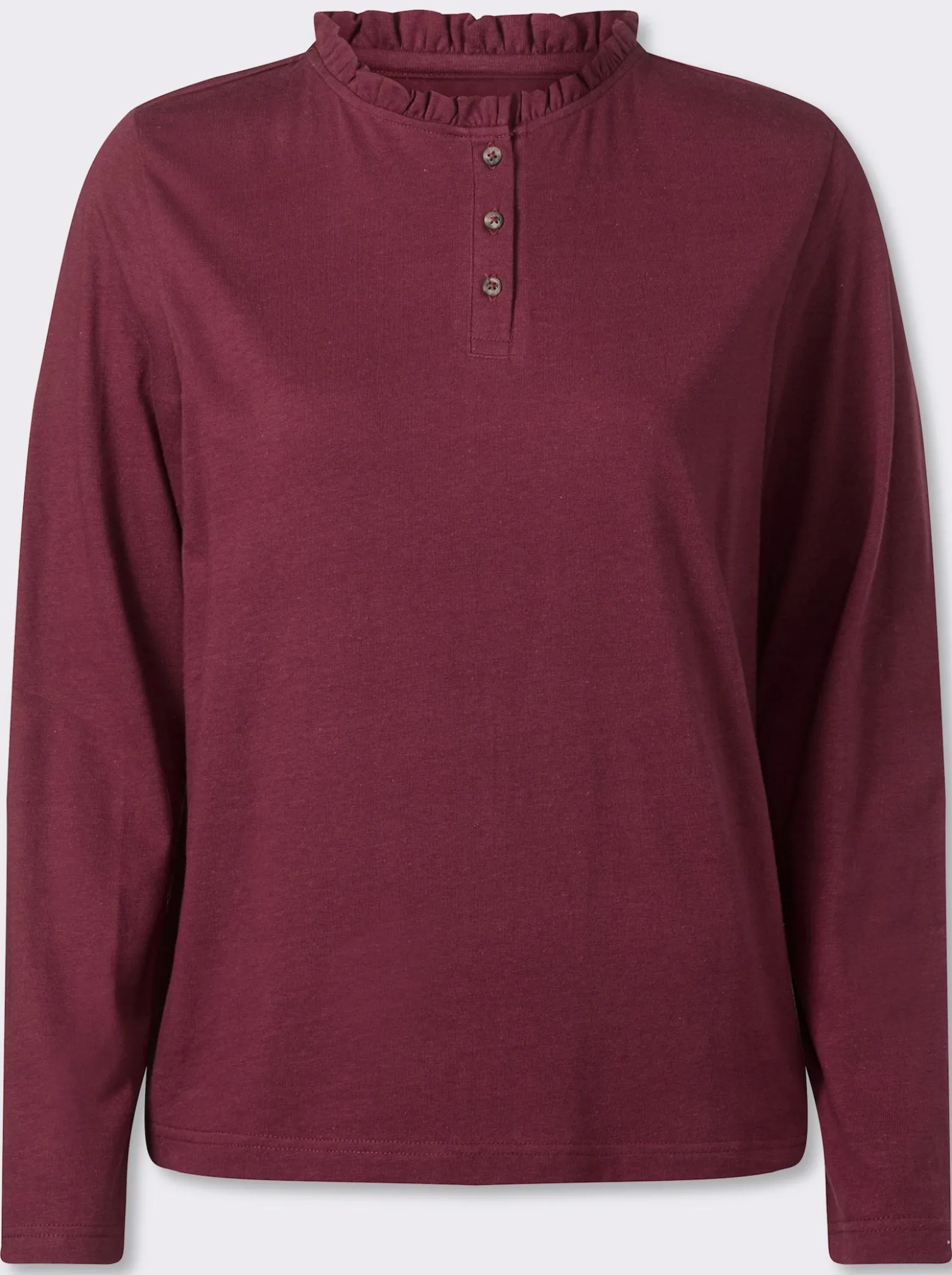 Langarmshirt mit gerüschtem Stehkragen