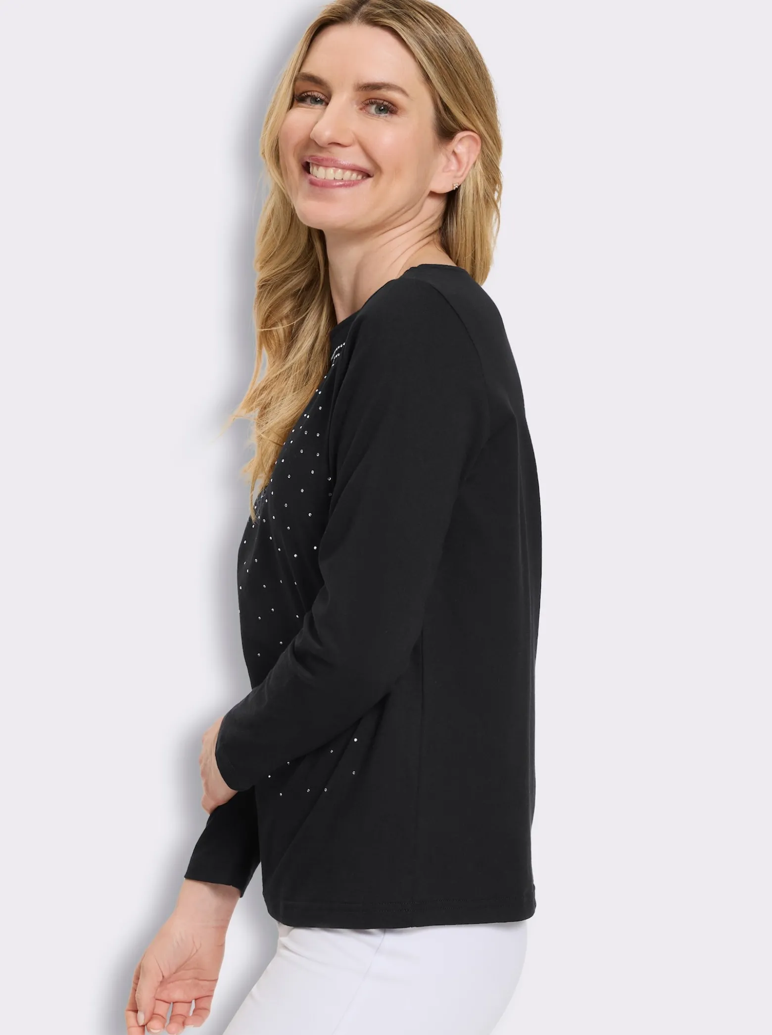 Langarmshirt mit Glitzersteinchen