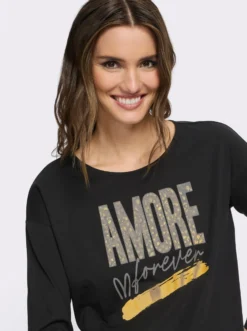Langarmshirt mit goldfarbenem Amore-Print