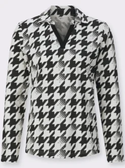 Langarmshirt mit Hahnentritt-Muster
