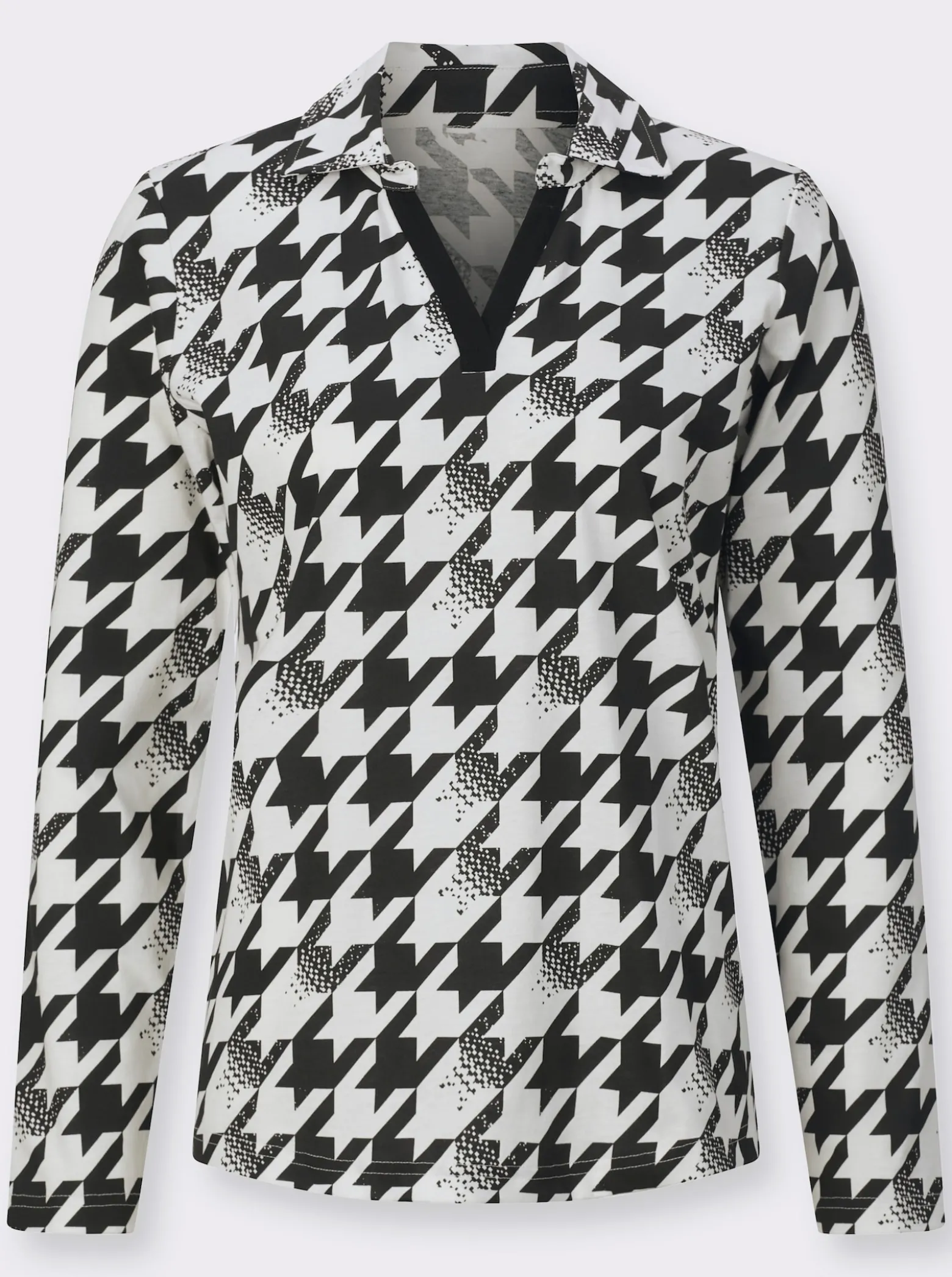 Langarmshirt mit Hahnentritt-Muster