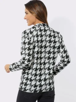 Langarmshirt mit Hahnentritt-Muster