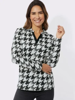 Langarmshirt mit Hahnentritt-Muster