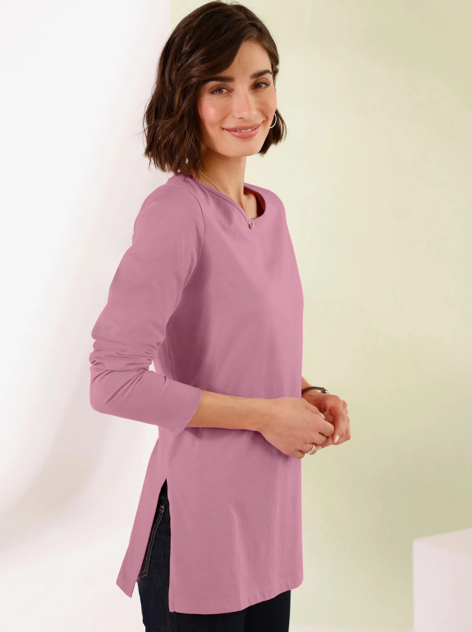 Langarmshirt mit hohen Seitenschlitzen
