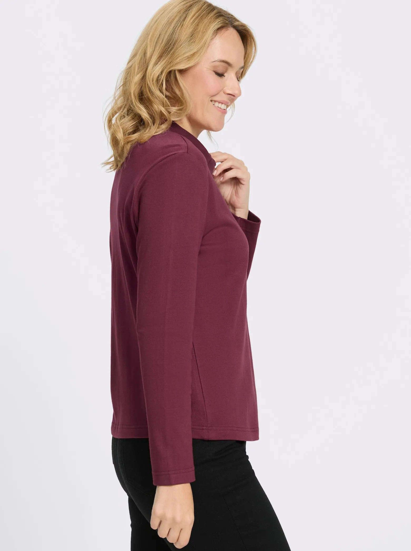 Langarmshirt mit Knöpfen in Horn-Optik
