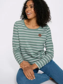 Langarmshirt mit Patch im Vorderteil, geringelt