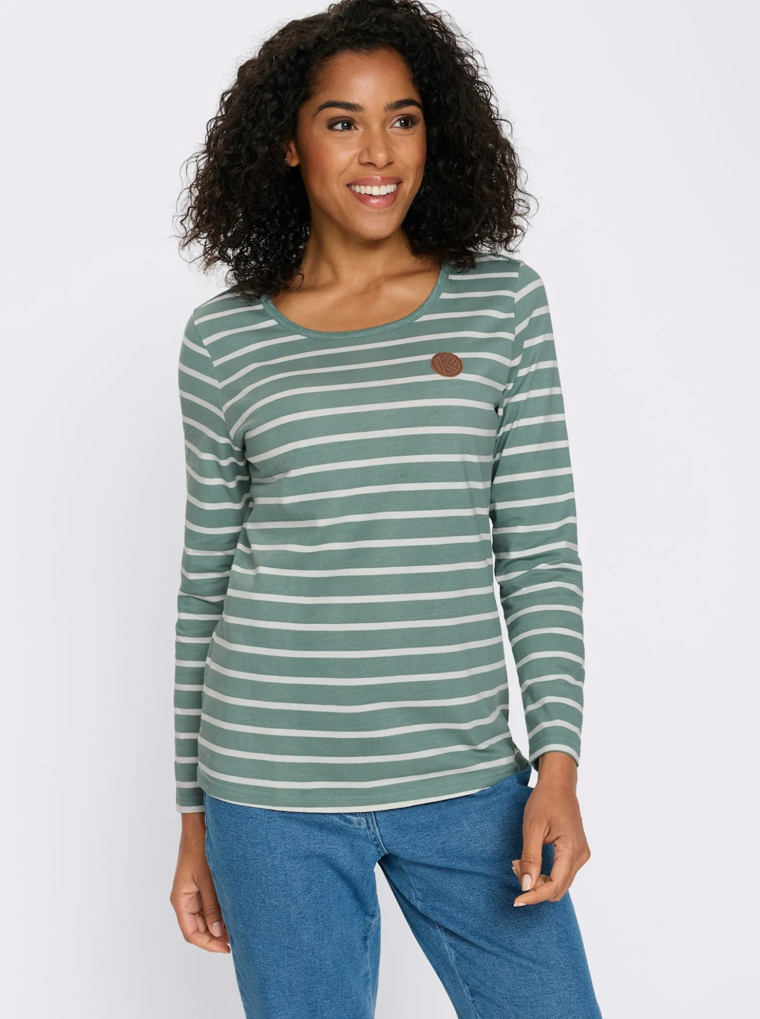 Langarmshirt mit Patch im Vorderteil, geringelt