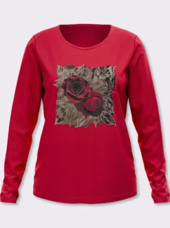 Langarmshirt mit platziertem Rosen-Leo-Print