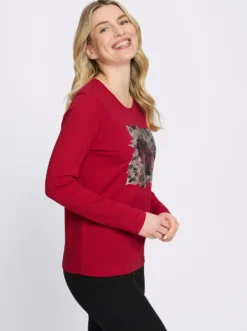Langarmshirt mit platziertem Rosen-Leo-Print