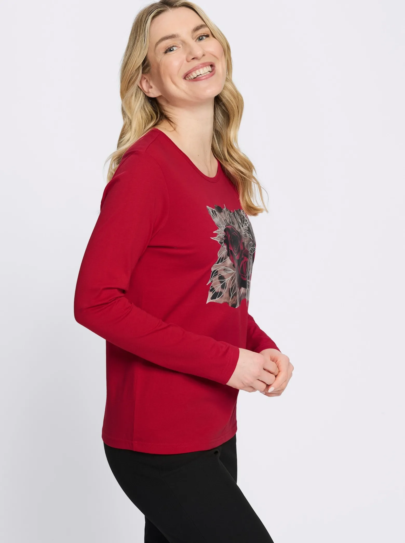 Langarmshirt mit platziertem Rosen-Leo-Print