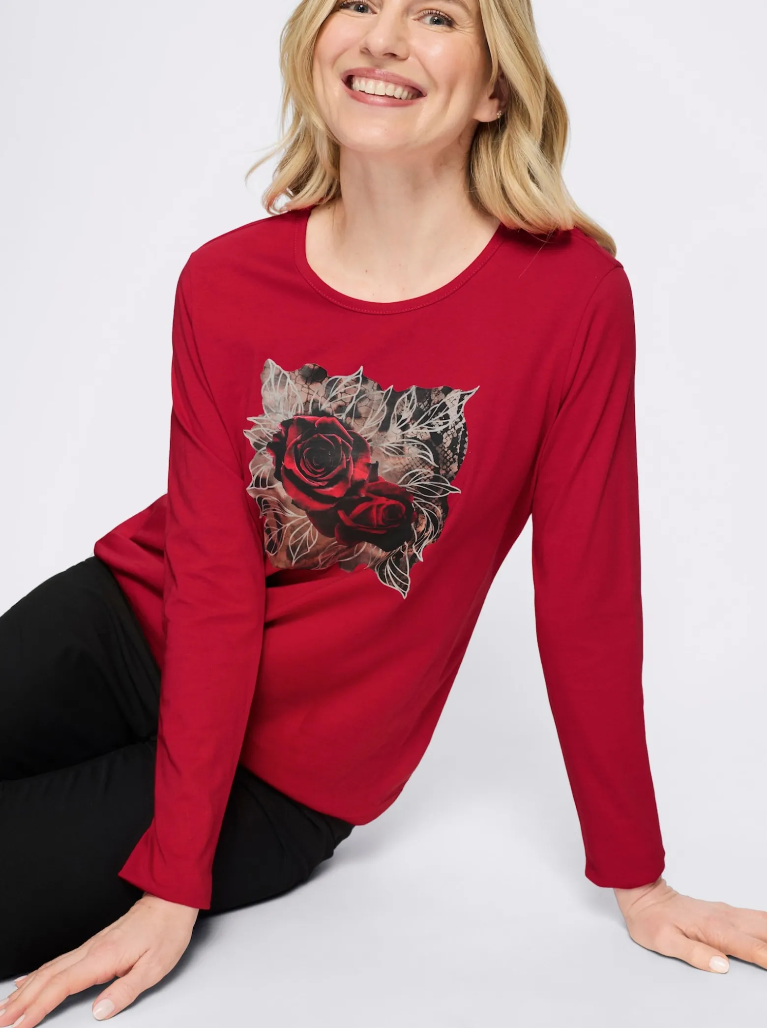 Langarmshirt mit platziertem Rosen-Leo-Print