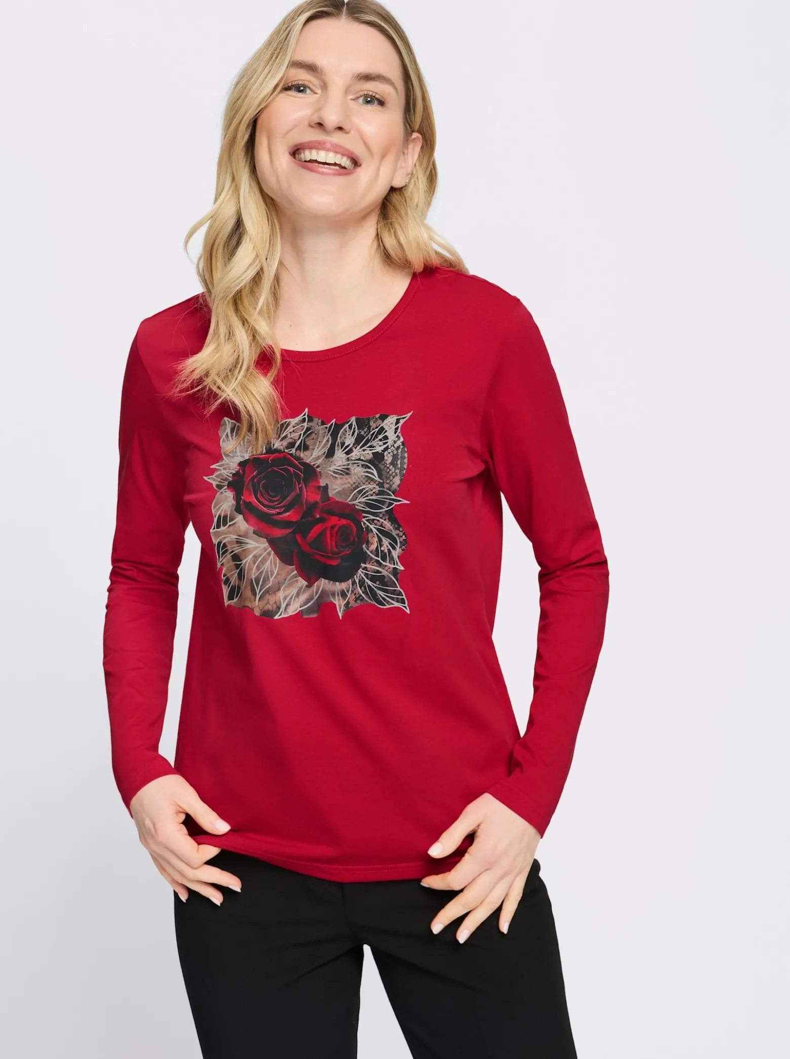 Langarmshirt mit platziertem Rosen-Leo-Print