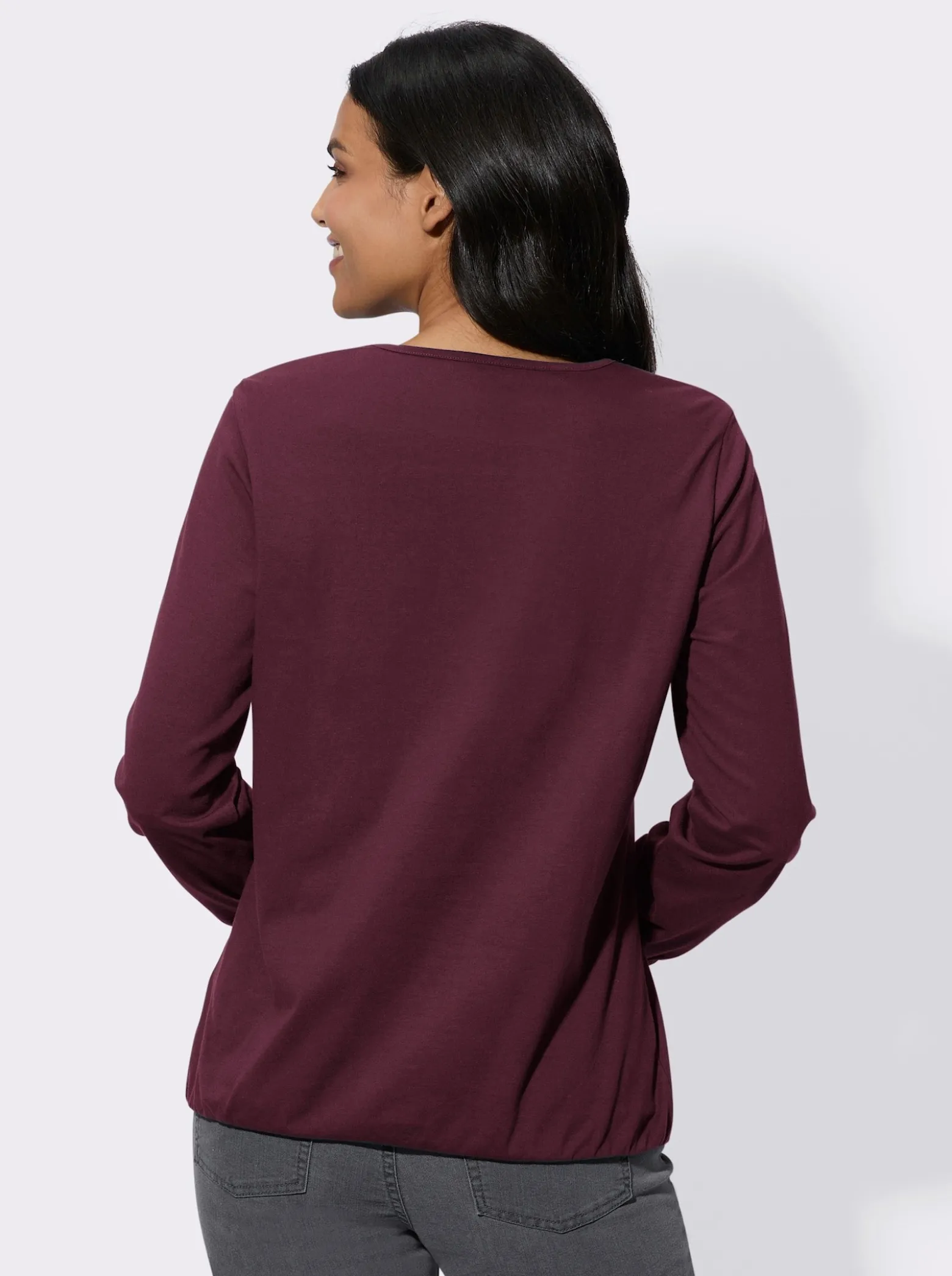 Langarmshirt mit Raffung am Ausschnitt