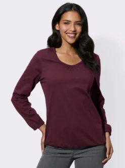 Langarmshirt mit Raffung am Ausschnitt