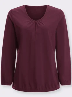 Langarmshirt mit Raffung am Ausschnitt
