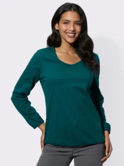 Langarmshirt mit Raffung am Ausschnitt