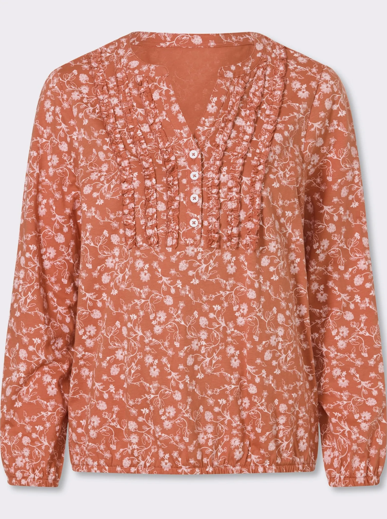 Langarmshirt mit Rüschen am Ausschnitt