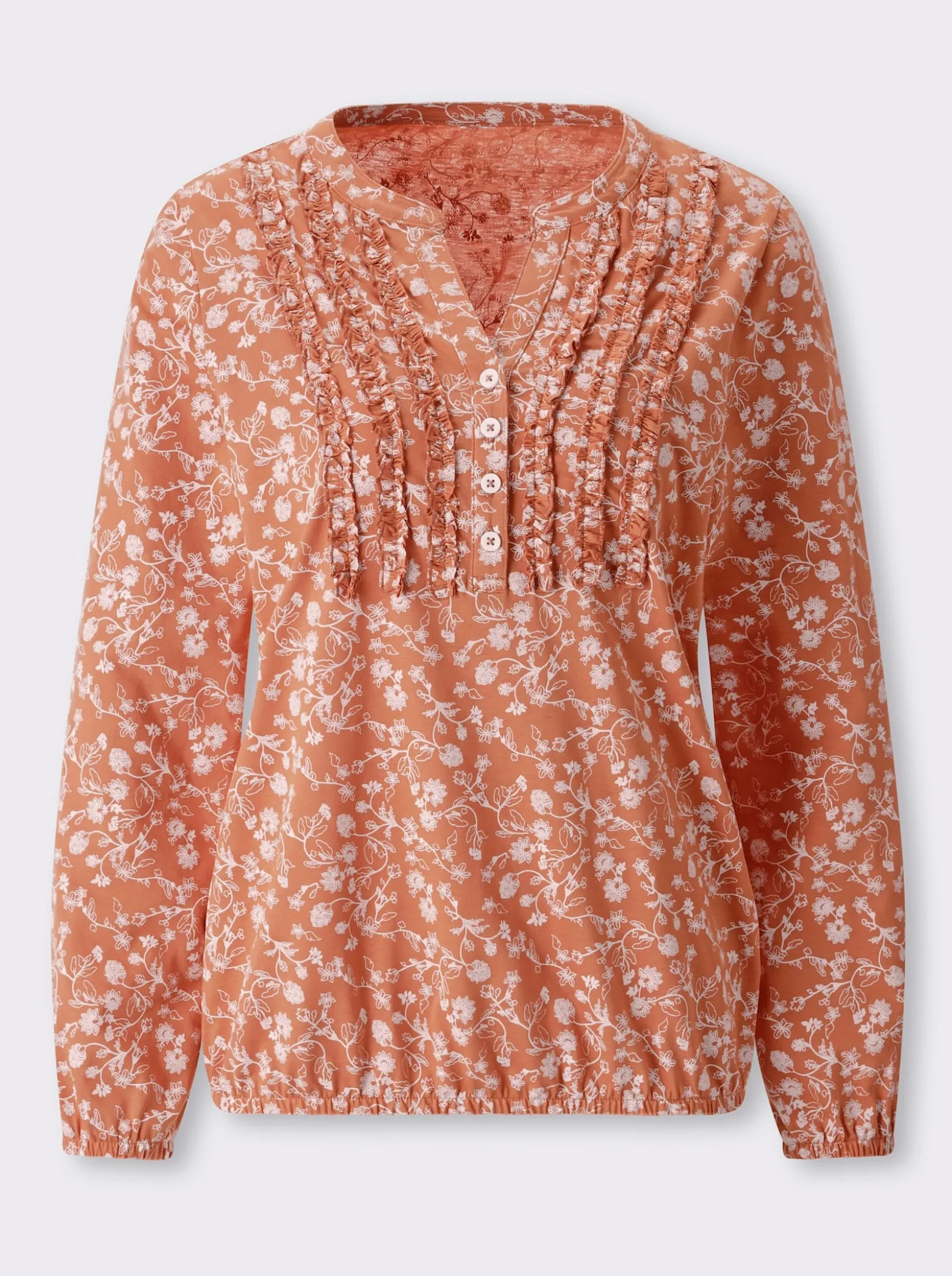 Langarmshirt mit Rüschen am Ausschnitt
