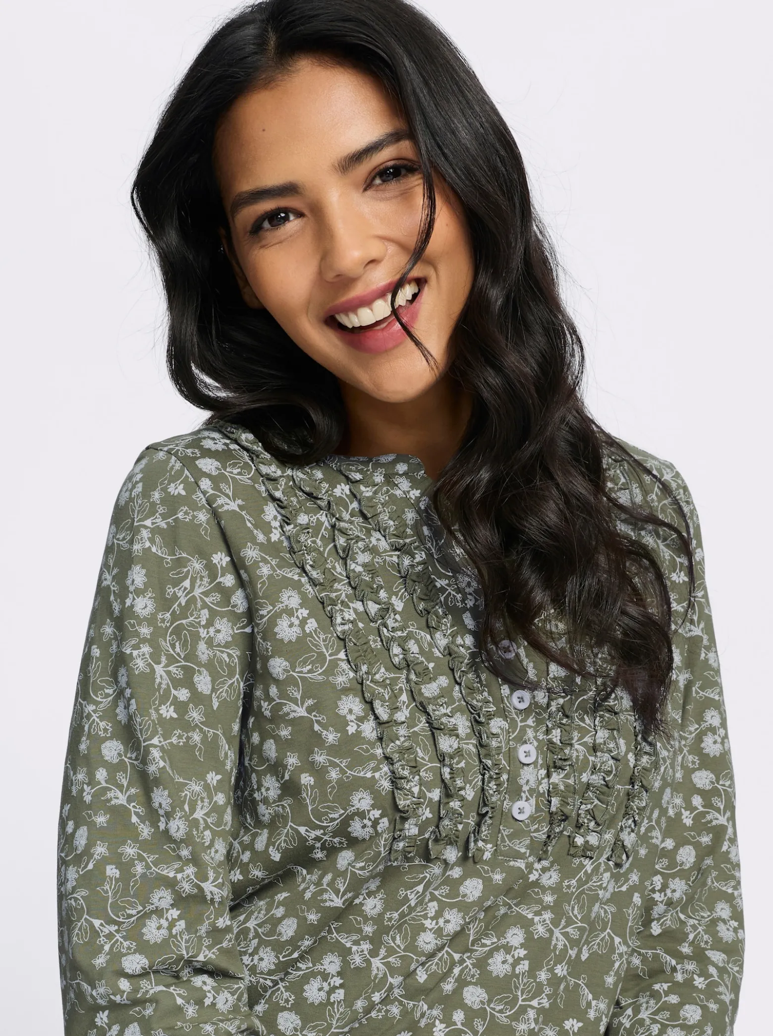 Langarmshirt mit Rüschen am Ausschnitt