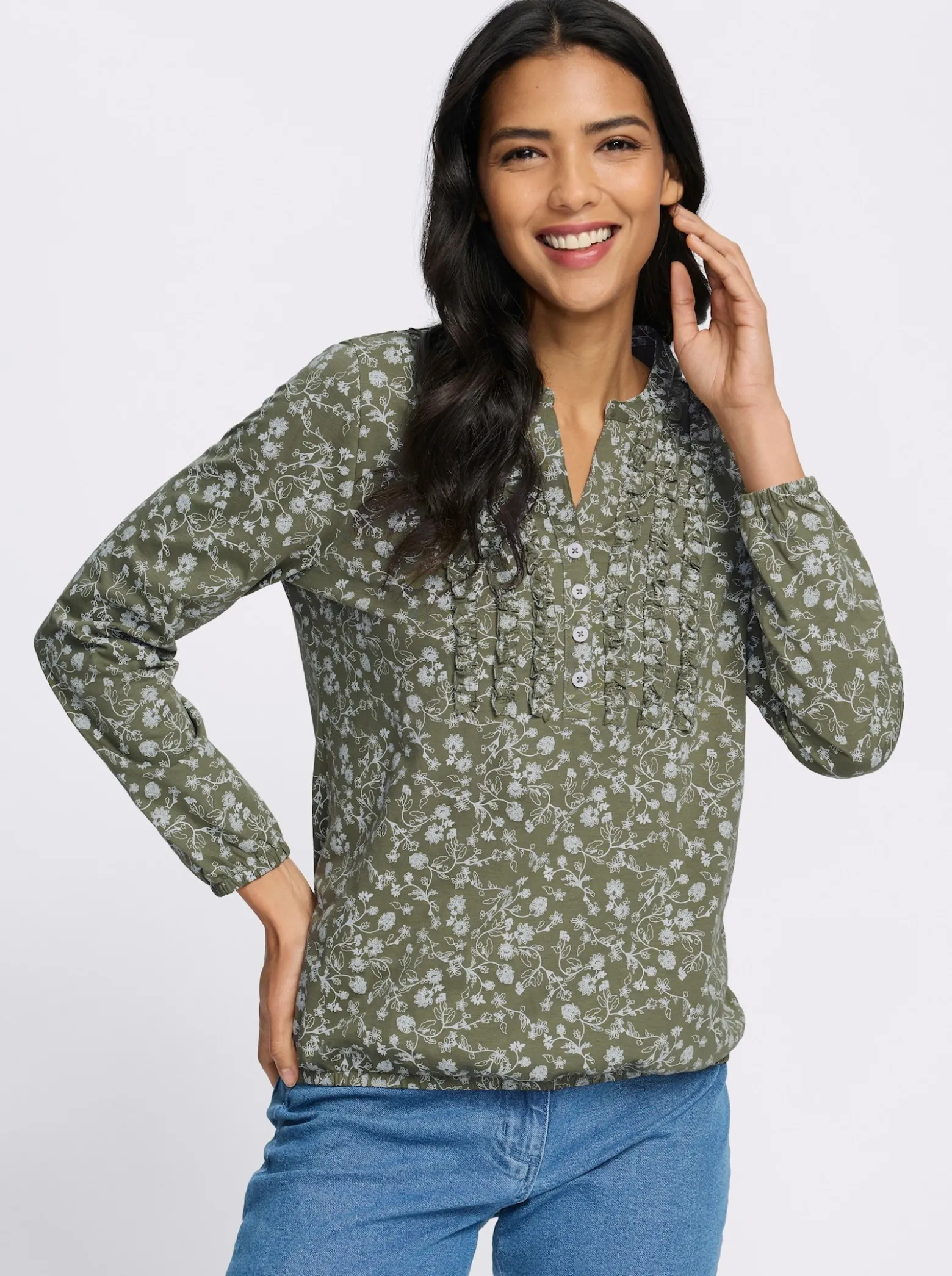 Langarmshirt mit Rüschen am Ausschnitt
