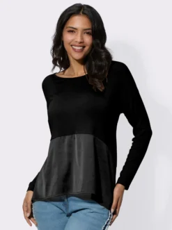 Langarmshirt mit Satin-Einsatz
