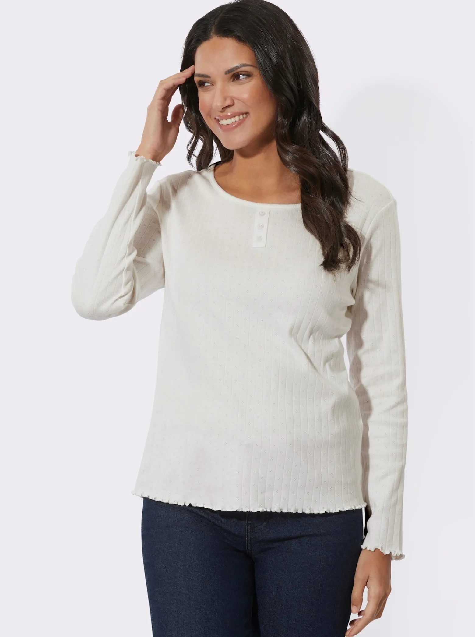Langarmshirt mit Wellen-Saum