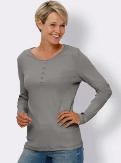 Langarmshirt mit Zierknopfleiste