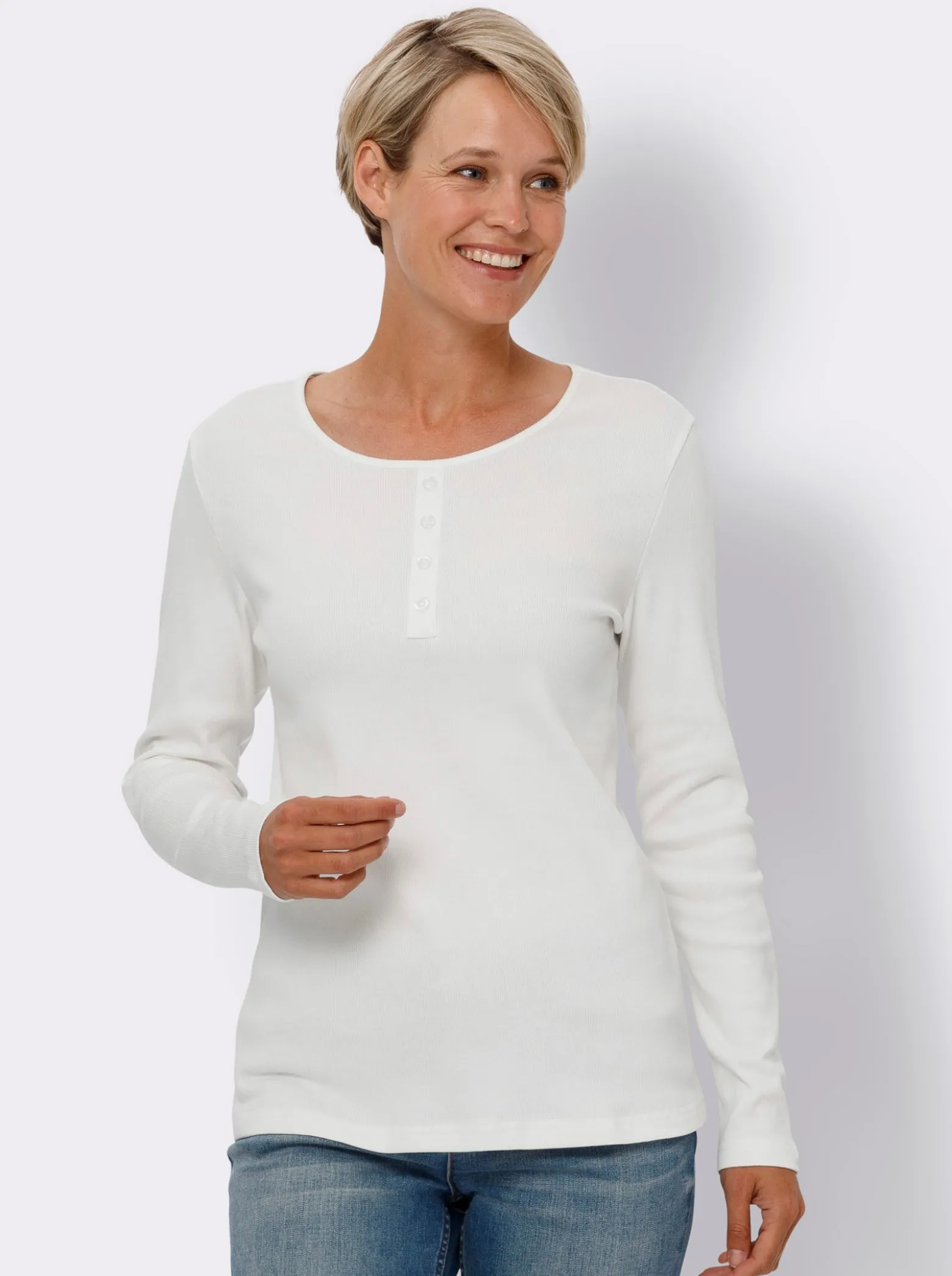 Langarmshirt mit Zierknopfleiste