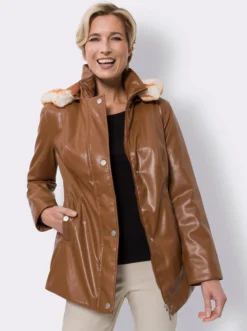 Lederimitatjacke mit Pelz-Imitat-Besatz