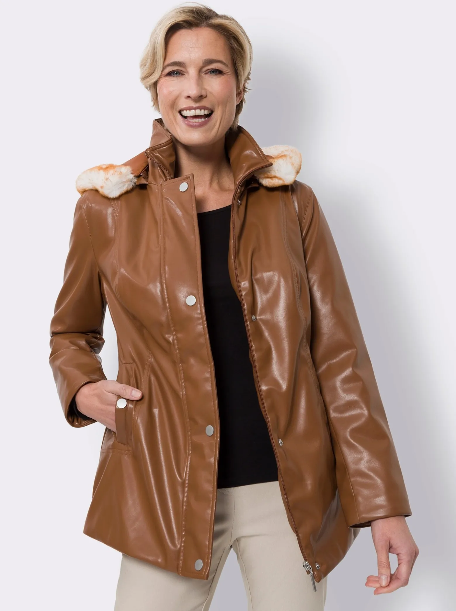 Lederimitatjacke mit Pelz-Imitat-Besatz