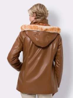 Lederimitatjacke mit Pelz-Imitat-Besatz