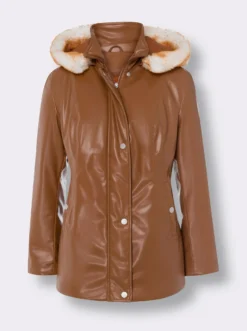 Lederimitatjacke mit Pelz-Imitat-Besatz