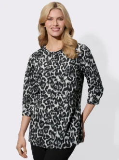 Longbluse im Animal-Dessin