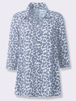 Longbluse im Herz-Dessin, reine Viskose