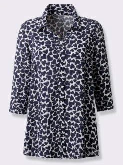 Longbluse im Herz-Dessin, reine Viskose