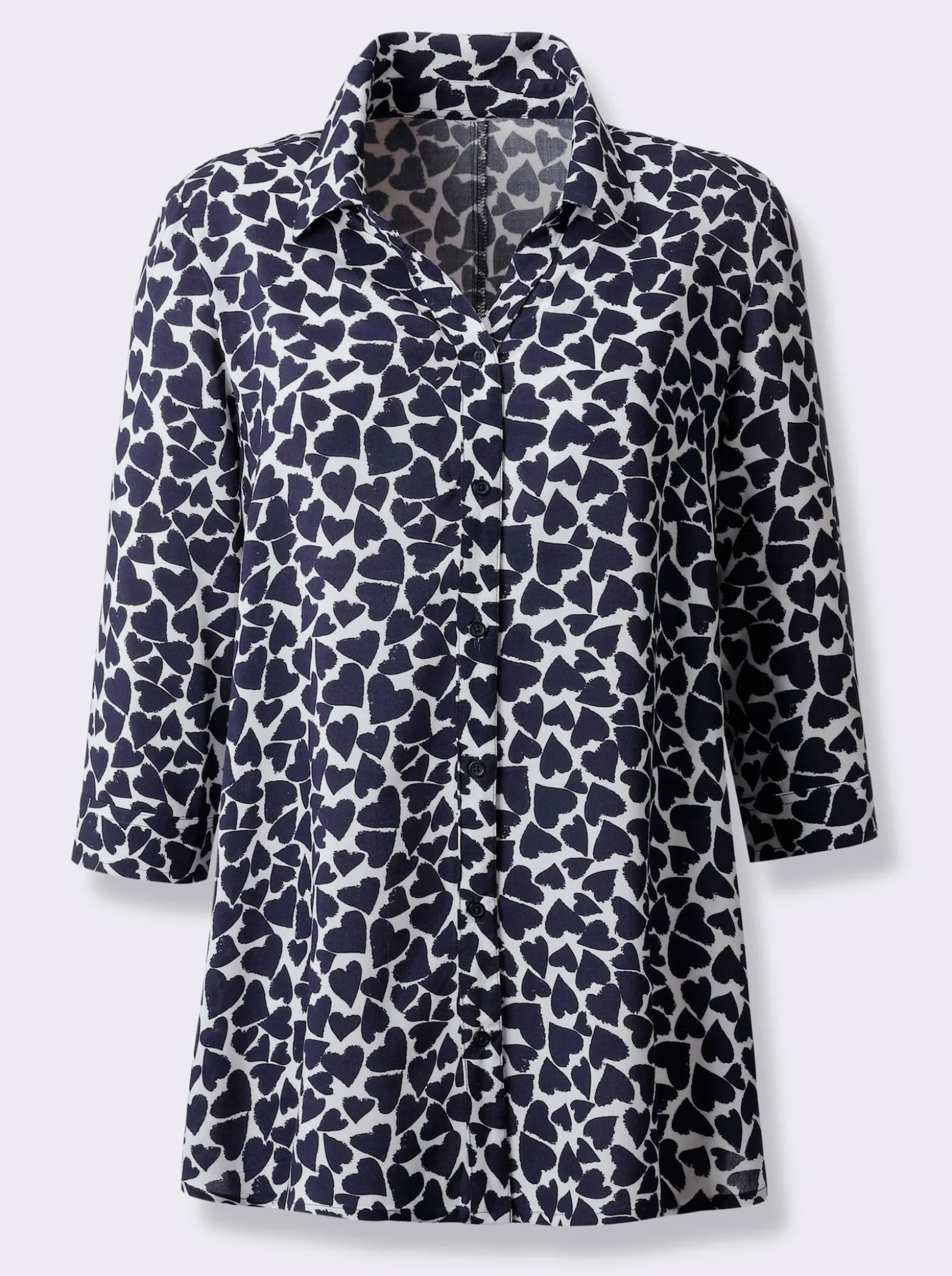 Longbluse im Herz-Dessin, reine Viskose