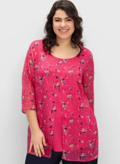 Longbluse im Lagenlook mit Chiffon