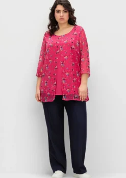 Longbluse im Lagenlook mit Chiffon