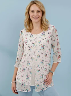 Longbluse im Lagenlook mit Chiffon