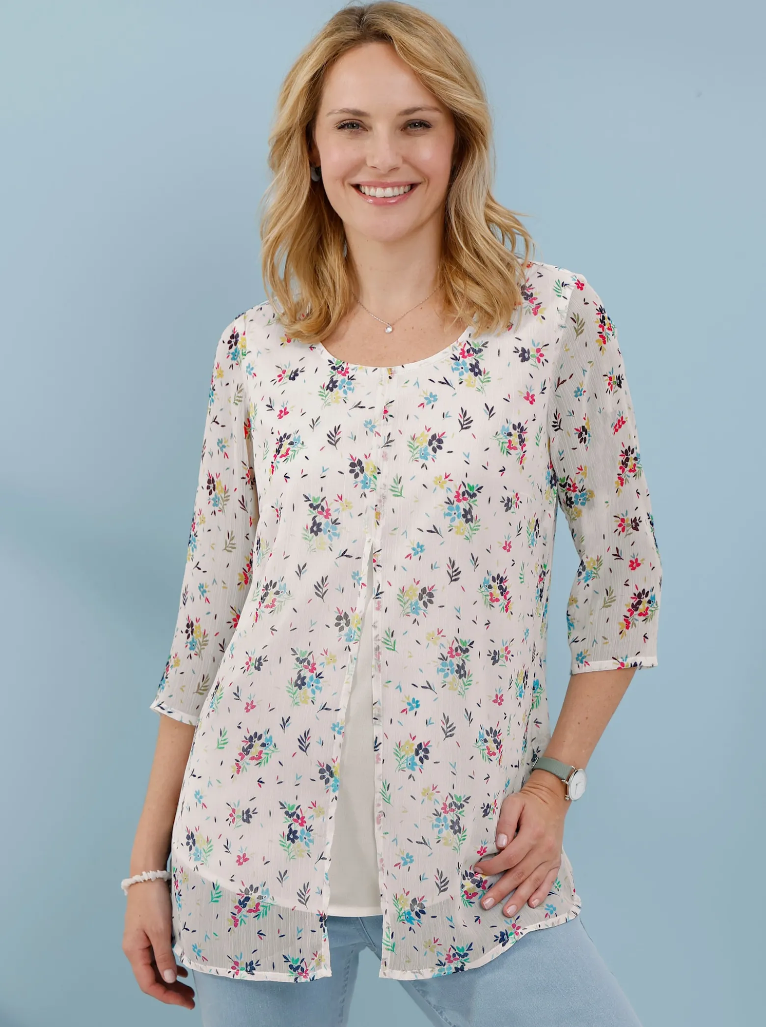 Longbluse im Lagenlook mit Chiffon