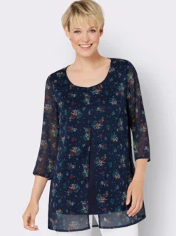 Longbluse im Lagenlook mit Chiffon