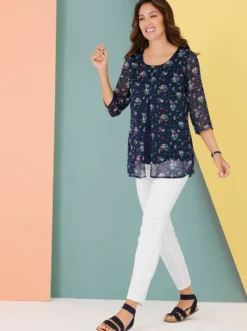Longbluse im Lagenlook mit Chiffon
