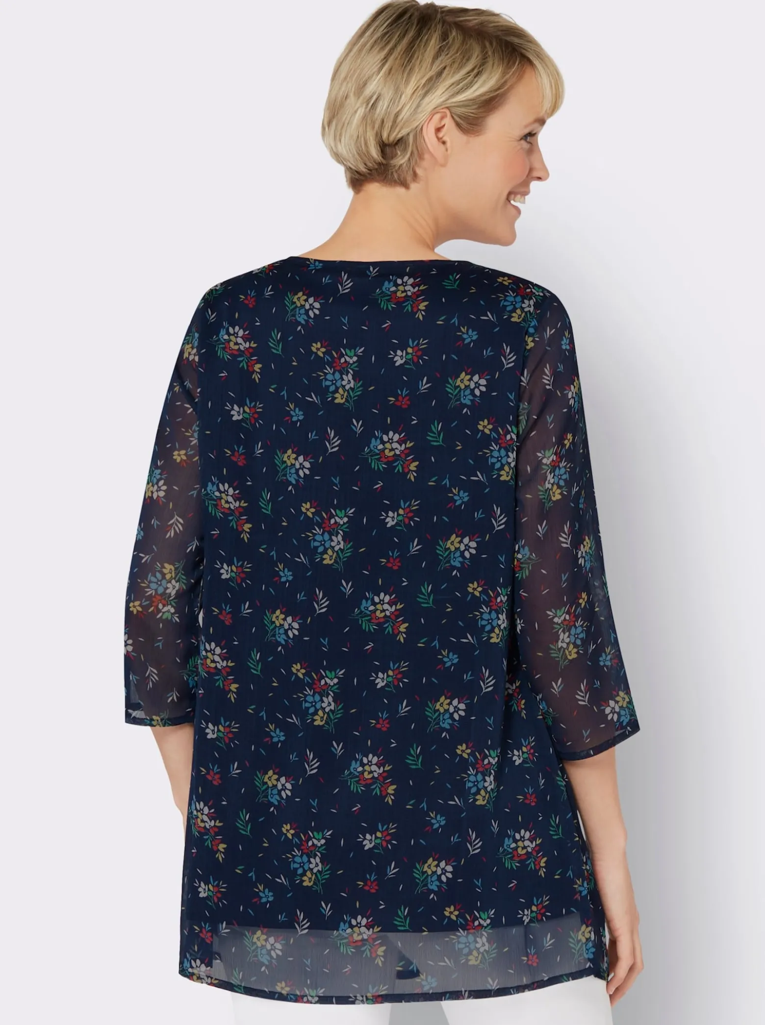 Longbluse im Lagenlook mit Chiffon