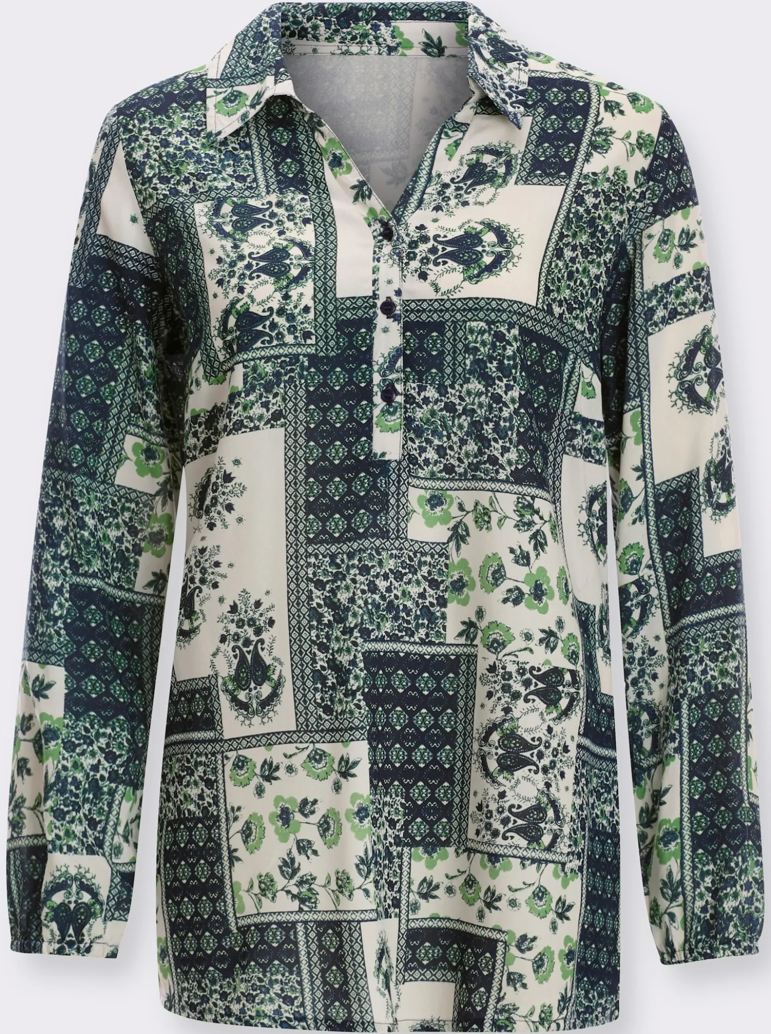 Longbluse im Paisley-Druck in Patch-Optik
