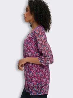 Longbluse in 2-in-1-Optik, obere Lage transparent