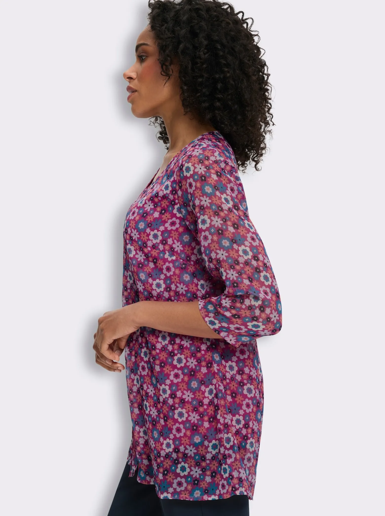 Longbluse in 2-in-1-Optik, obere Lage transparent