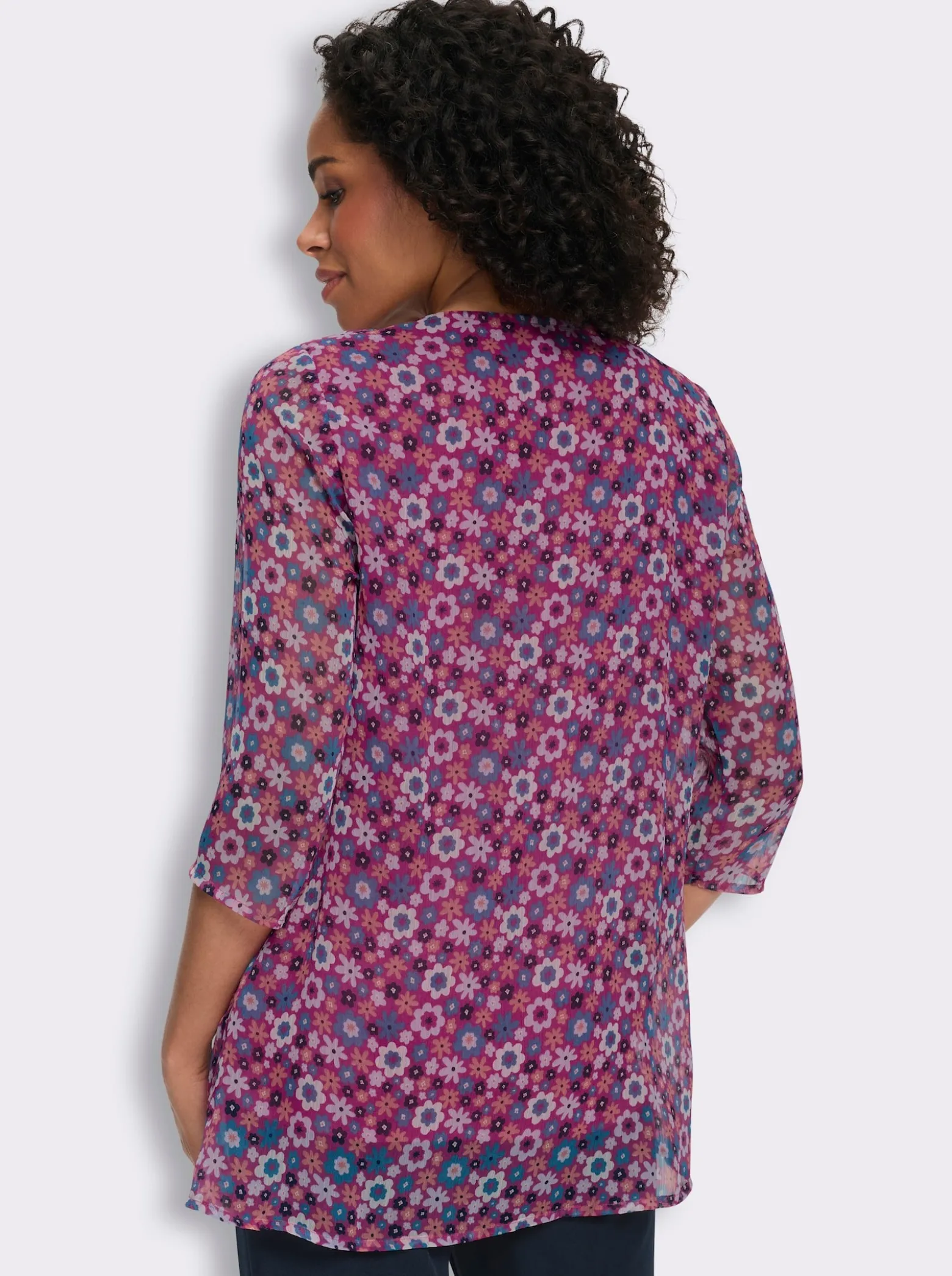 Longbluse in 2-in-1-Optik, obere Lage transparent