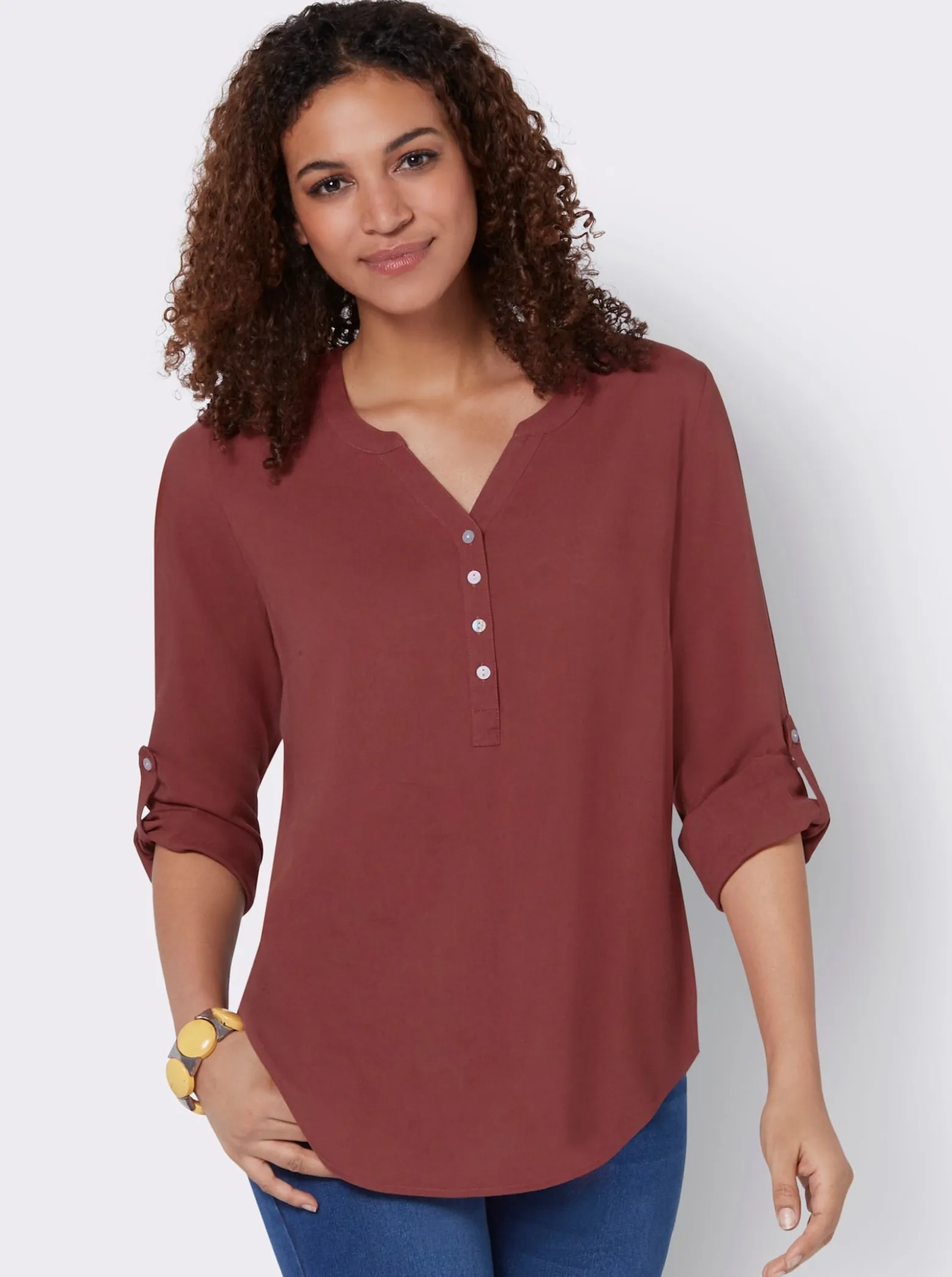 Longbluse mit abgerundetem Saum
