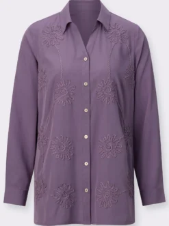 Longbluse mit Blütenstickerei