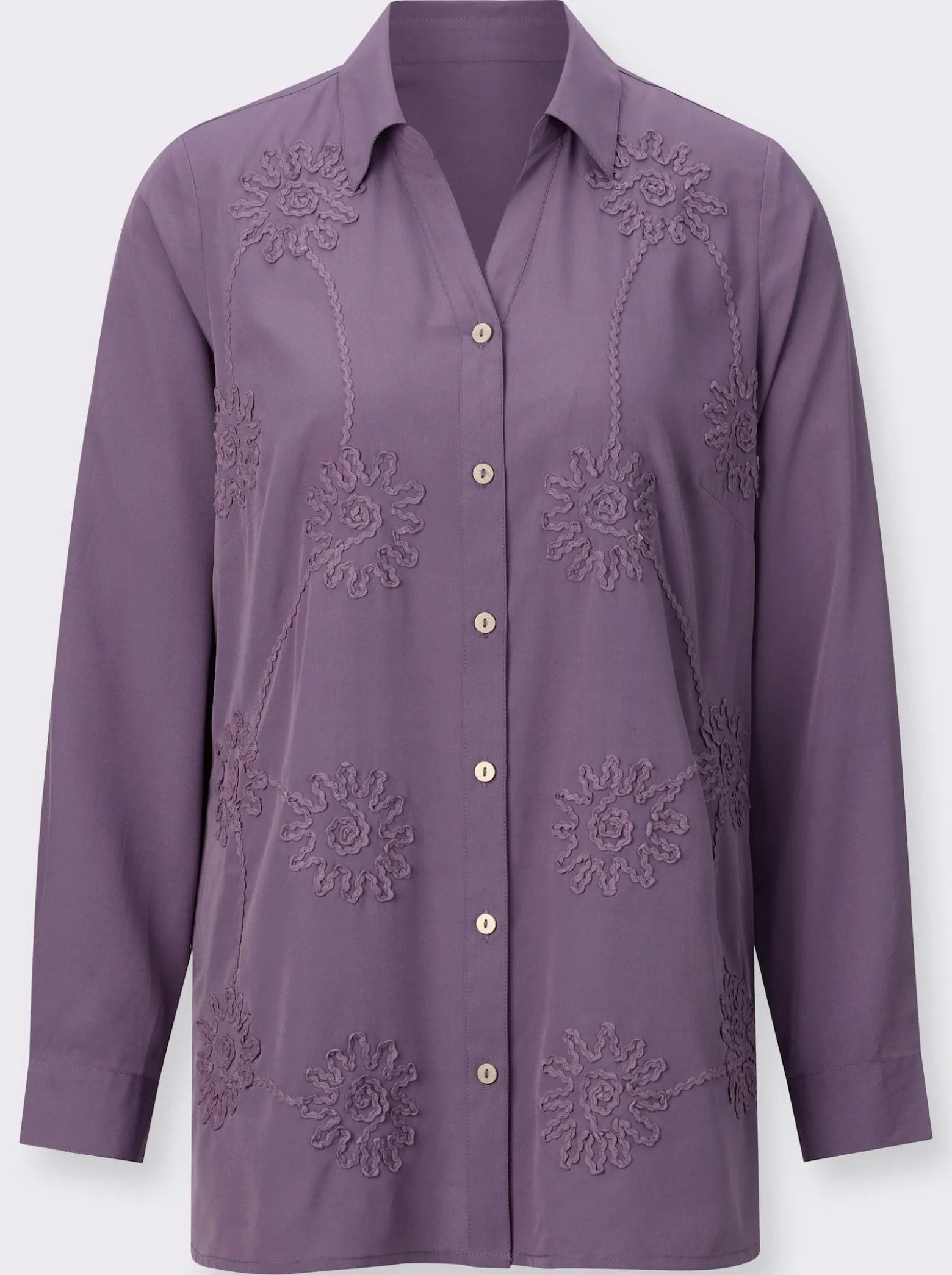 Longbluse mit Blütenstickerei